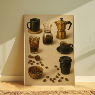 Vintage-Kaffeezubereitungsleitfaden-Wandkunst Poster