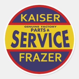 Vintage Kaiser Frazer Serviceschild rot/blau Runder Aufkleber
