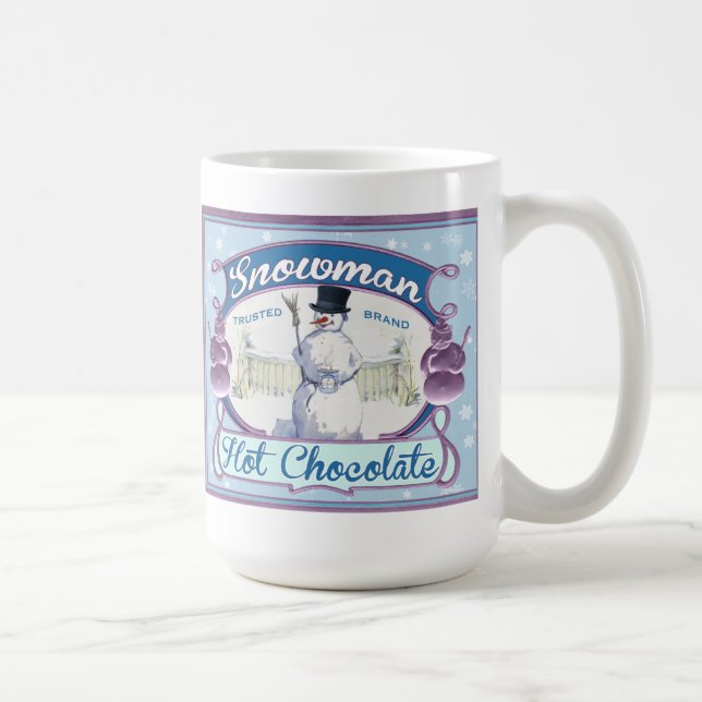 Vintage-Kakaoschokoladen-Etikett Schneemann Tee- o Kaffeetasse (Rechts)