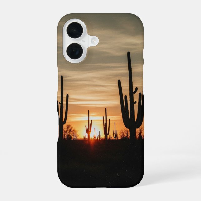 Vintage-Kaktus bei Sonnenuntergang iPhone 16 Hülle (Rückseite)