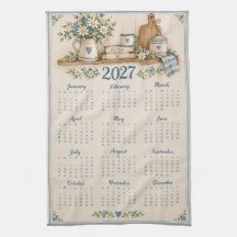 Vintage-Kalender-Küchenhandtuch 2027