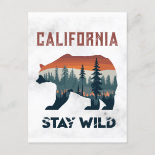 Vintage Kalifornien Bär Bleib Wild Reise Postkarte