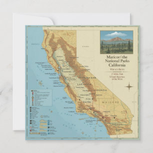 Vintage-Kalifornien-Nationalparks-Kartenkunst Feiertagskarte