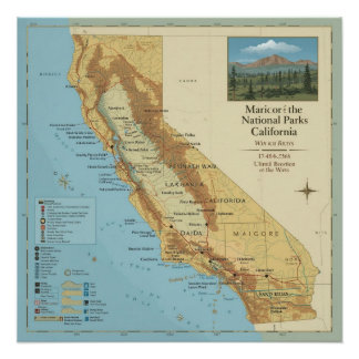 Vintage-Kalifornien-Nationalparks-Kartenkunst Poster
