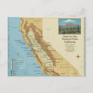 Vintage-Kalifornien-Nationalparks-Kartenkunst Postkarte