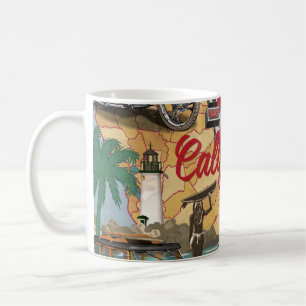 Vintage-Kalifornien-Plakat mit Touristenattraktion Kaffeetasse