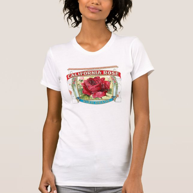 Vintage Kalifornien-Rose mit Blumen T-Shirt (Vorderseite)