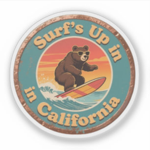 Vintage Kalifornien Surf's Up Surfing Bear Aufkleber
