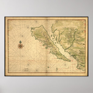Vintage Kalifornische Karte der 1650er Jahre - als Poster