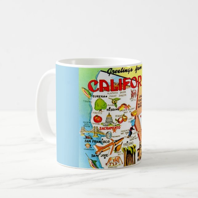 Vintage kalifornische Karte Kaffeetasse (Vorderseite Links)