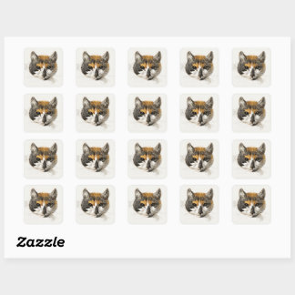 Vintage-Kaliko-Katze-Quadrat-Sticker Quadratischer Aufkleber