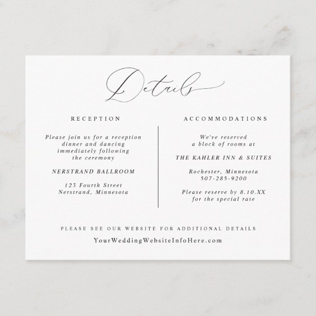 Vintage Kalligrafie Elegante Wedding Details Card Begleitkarte (Vorderseite)