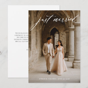 Vintage Kalligrafie nur verheiratetes Foto Elopati Ankündigung