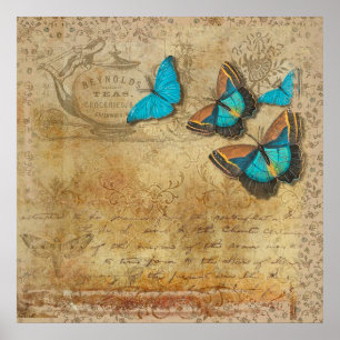Vintage-Kalligrafie und Schmetterlinge Poster