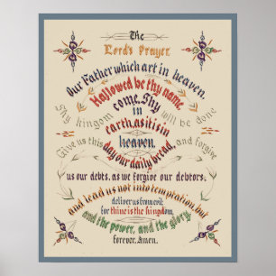 Vintage Kalligraphie-Lords Prayer 1889 Poster