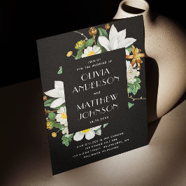 Vintage Kamelie. Blütenblümliche schwarze Hochzeit Einladung