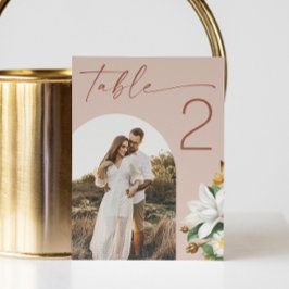 Vintage Kamelie. Foto-Hochzeit in Blassrosa Tischnummer