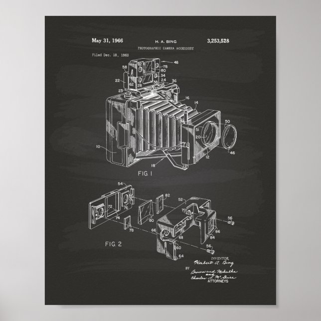 Vintage Kamera 1966 Patentart - Chalkboard Poster (Vorne)
