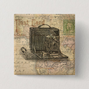 Vintage Kamera-Antiken-Karte von Afrika-Collage Button