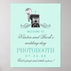 Vintage-Kamera-Aquamarin-Hochzeits-Photobooth-Schi Poster