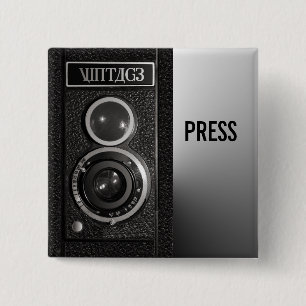 Vintage-Kamera auf Medien- und Pressabzeichen Button