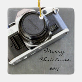 Vintage Kamera auf Tafel-Weihnachtsverzierung Keramikornament