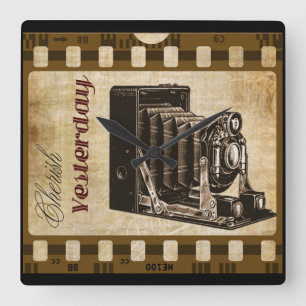 Vintage-Kamera-Fotofilm Quadratische Wanduhr