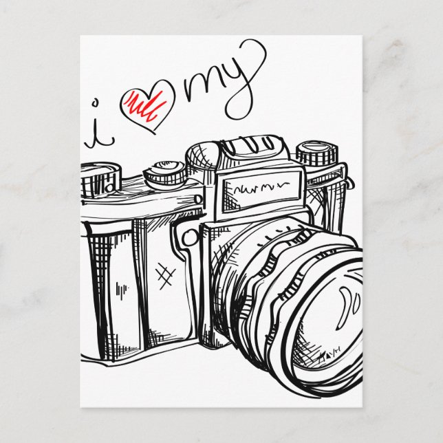 Vintage Kamera, Handgezeichnete Illustration, Foto Postkarte (Vorderseite)