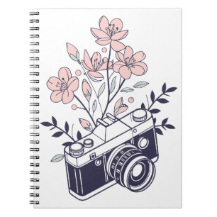 Vintage Kamera mit Blume - Blumenfotografie Notizblock