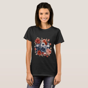 Vintage Kamera mit Rote Rosen Blumenfotografie T-Shirt