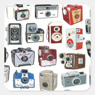 Vintage-Kamera-Montage Quadratischer Aufkleber