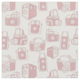 Vintage Kamera-Retro Muster (Weiß/Rosa) Stoff