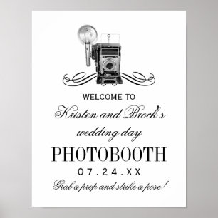 Vintage-Kamera Schwarzes Hochzeits-Photobooth-Schi Poster