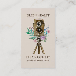 Vintage-Kamera und Blumen Aquarell-Fotografie Visitenkarte