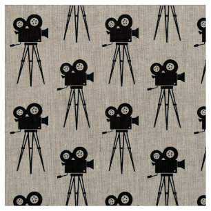Vintage KAMERA UND TRIPOD-MOTIF Stoff