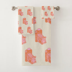 Vintage Kameraarbeit in Orange und Rosa Badhandtuch Set