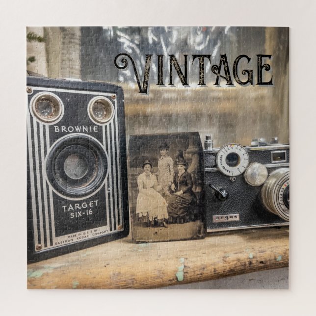 Vintage Kameras und Foto Puzzle (Vertikal)