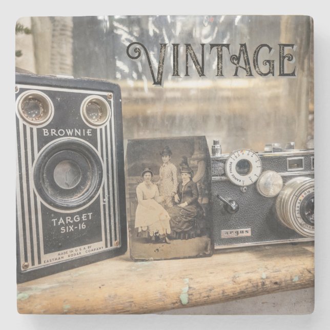 Vintage Kameras und Foto Steinuntersetzer (Vorderseite)