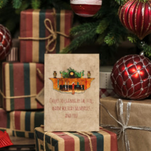 Vintage-Kamin-Socken Holunder Gemütlich Weihnachte Feiertagskarte