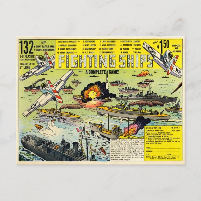 Vintage Kampfschiffe und Postkarte (Vorderseite)