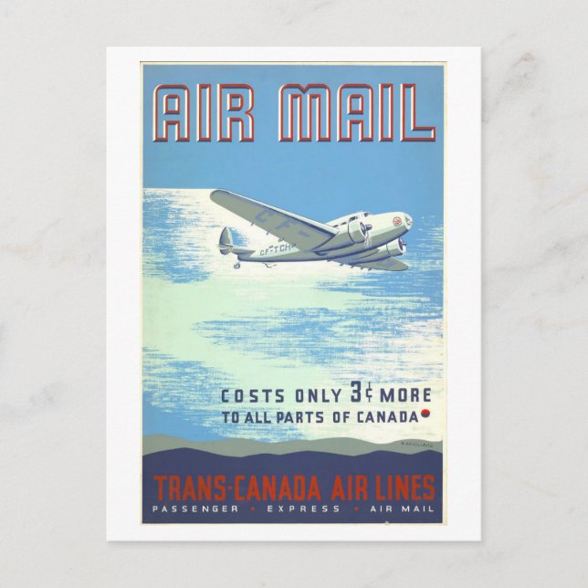 Vintage Kanada Air Mail-Werbung Postkarte (Vorderseite)