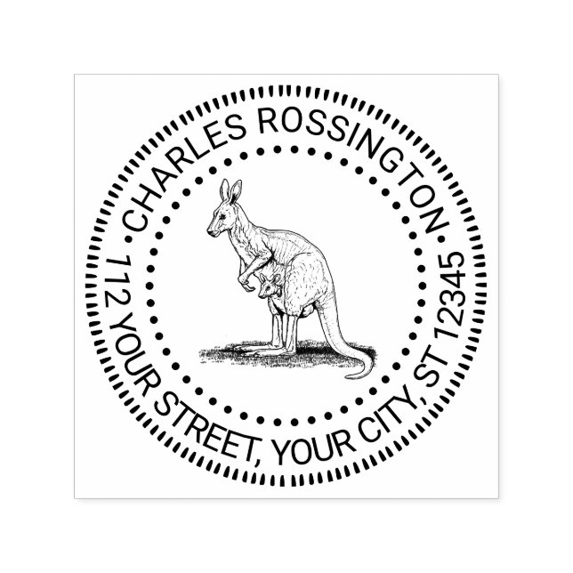 Vintage Kangaroo & Joey Zeichnend Namensadresse Permastempel (Design)