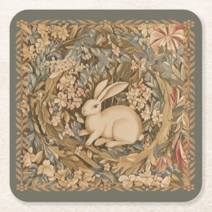 Vintage-Kaninchen im Stil mittelalterlicher Tapiss Rechteckiger Pappuntersetzer