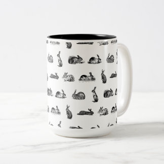 Vintage Kaninchen Kaninchen Bunny Art CUSTOM BG F Zweifarbige Tasse
