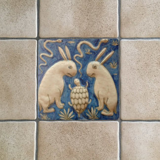 Vintage Kaninchen und Reptilien Antike Reproduktio Fliese
