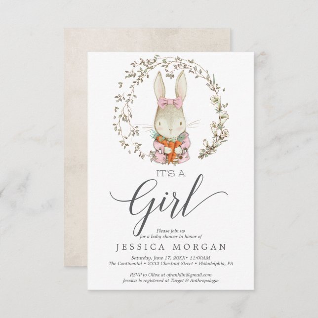 Vintage Kaninchendusche Einladungskarte Einladung (Vorne/Hinten)