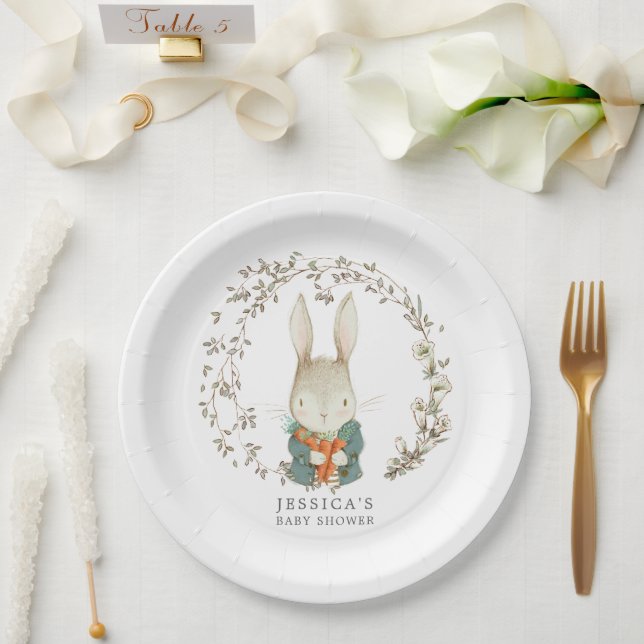 Vintage Kaninchendusche Pappteller (Hochzeit)