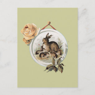 Vintage Kaninchenfamilie Postkarte