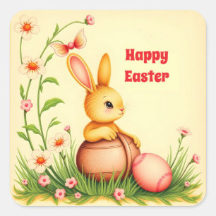 Vintage Kaninchenherstellung zu Ostern Quadratischer Aufkleber