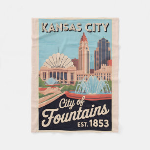 Vintage Kansas City Missouri Retro-Reiseillustrati Fleecedecke